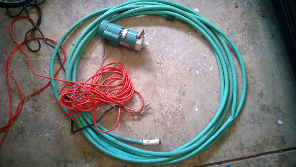 Pump, reused old hose and an extension cord.