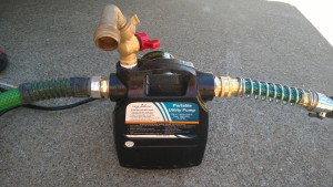 Pump with two brass fittings for easy priming.