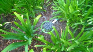 Lawn sprinkler acts as pressure reducer.