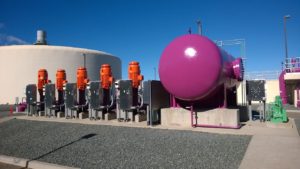 Five large recycled water pumps feed pipeline.