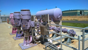 One of three recycled water pumps is always running. 